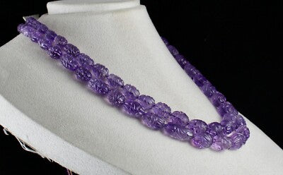 Certified Natural Amethyst 759 Ct Carved Beads Important Gemstone Necklace