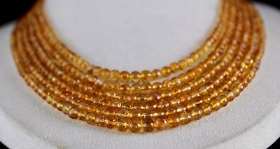 Natural Citrine Necklace Round Beads 6mm Yellow Gemstone 419 Ct Fashion Party