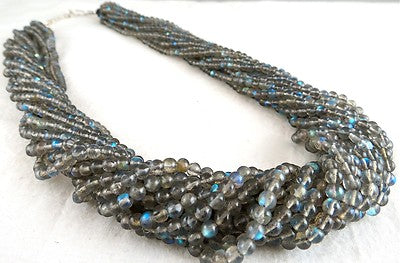 Natural Black Labradorite 612 Ct Beads Round 14 Line Ladies Necklace