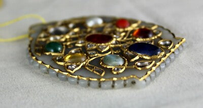 Certified Old Nephrite Jade 10ct Navratan Stone Natural Diamond 22k Gold Pendant