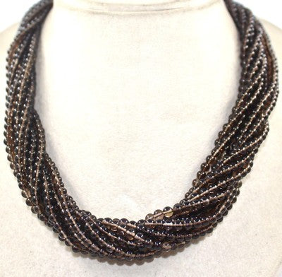 Natural Smoky Quartz 11 Line Necklace Sterling Silver Hook Carat Weight Necklace