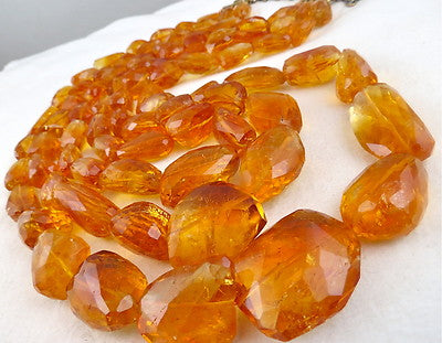 Certified Natural Citrine 1720 Ct Faceted Beads Tumble Sterling Silver Necklace