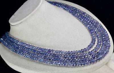 Certified Natural Iolite Beads Faceted Round Necklace 4 L 830 Ct Blue Gemstone