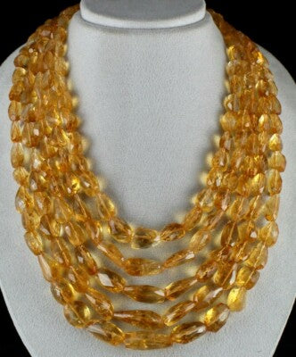 Certified Natural Yellow Citrine 1761 Ct Beads Gemstone Fashion Necklace