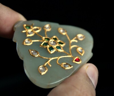 Unique Natural Old Jade 101ct Pendant Natural Diamond Emerald 22k Gold Certified