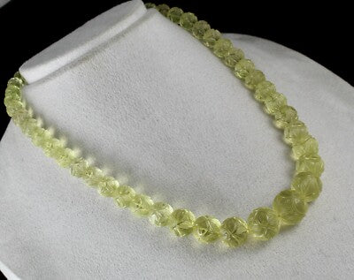 Certified Natural Lemon Quartz 496ct Carved Semi Precious Gemstone Necklace