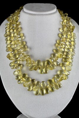 Certified Natural Lemon Quartz Beads 1502 Ct Tear Drops Gemstone Necklace