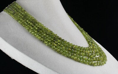 Certified Antique Natural Peridot Carved Beaded Necklace 716 Ct Sterling Silver