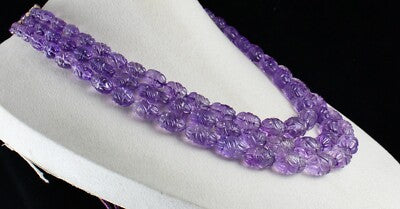 Certified Vintage Natural Amethyst 1152 Ct Carved Beads Purple Necklace