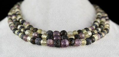 Vintage Multi Natural Semi Precious Carved Beads Gemstone Necklace 578 Ct