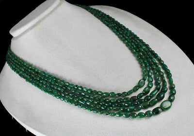 Certified Natural Old Mines Emerald 398ct Beads 5 Line Nugget Stone Necklace