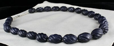 Blue Jade Carved Beaded Necklace 1 Line 1301 Ct Natural Stone Sterling Silver