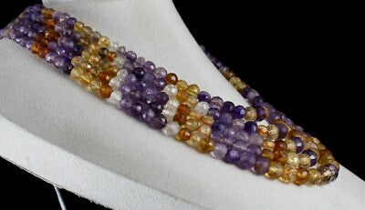 Natural Citrine Amethyst Faceted Multi Beads 1085 Ct Gemstone Necklace 5l