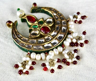 Certified Estate Antique Jadau Yellow Sapphire 122.7ct Pearl 22k Gold Pendant