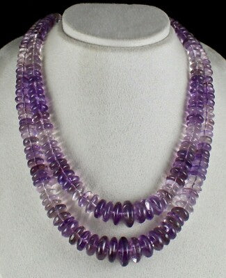 Certified Natural Amethyst Round Beads Necklace 2l 1127ct Unique Sterling Silver