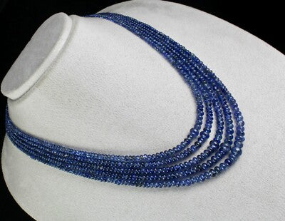 Certified Natural Blue Sapphire Beads 5 L 395 Ct Sterling Silver Necklace