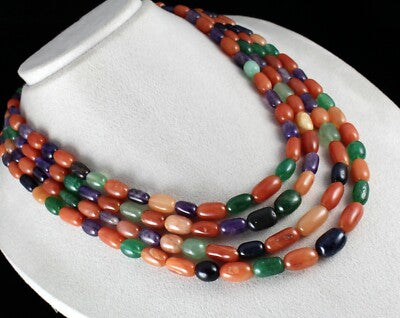 Multi Natural Semi Precious Beads Necklace Cabochon Gemstone 1048 Ct Fashion
