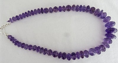 Certified Natural Amethyst 782ct Carved Beads Sterling Silver Vintage Necklace