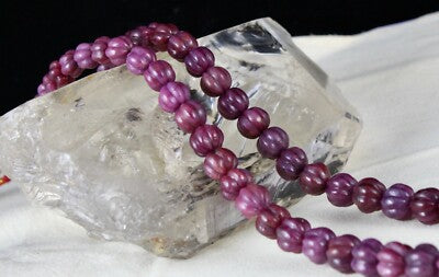 Certified Natural Unheat Ruby Carved 513ct Melon Gemstone Beads Necklace
