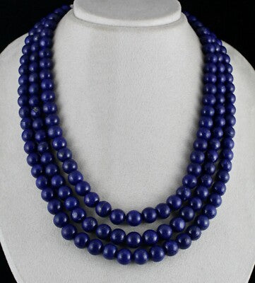 Certified Natural Blue Lapis Lazuli 11mm 1349ct 3line Beads Necklace