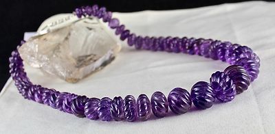 Certified Amethyst 1315ct Carved Melon Necklace Natural Gemstone Sterling Silver