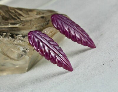 Natural Untreated Ruby 55 Ct Carved Leaves 4 Pc Loose Gemstone Earring