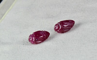 Certified Natural Ruby 20.21 Ct Engraved Drop Pair Loose Gemstone Earrings