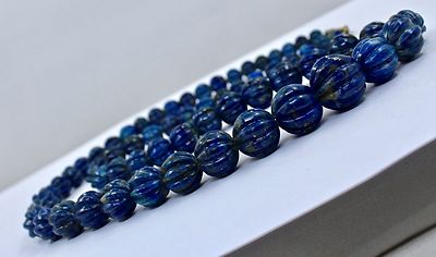 Natural Blue Lapis Lazuli Beads Necklace 390 Cts Carved Round Gemstone 1 Line