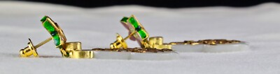 Certified Antique Nephrite Jade 90ct Natural Diamond 18k Gold Jadau Earrings