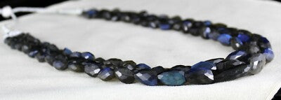 Natural Black Labradorite 688 Ct Faceted Tumble 3 Line Gemstone Beads Necklace