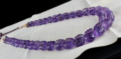 Certified Natural Amethyst Carved Beads Necklace 797 Ct Gemstone Important