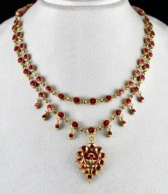 Certified Natural Diamond 22k Yellow Gold Jadau Antique Necklace Set 10ct