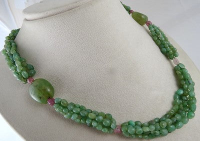 Antique Ruby Emerald 385 Ct Fine Gemstone Beaded Necklace, Party Designer Women