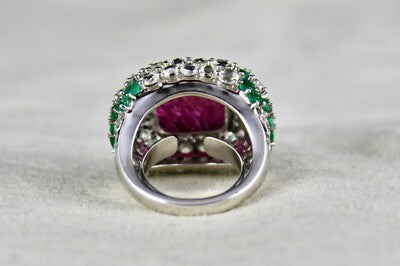 Certified Natural Ruby 104.75ct Cushion Natural Diamond Emerald 18k Gold Ring
