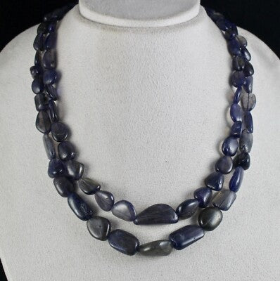 Blue Natural Iolite Cabochon 536 Carats, 2 Line Gemstone Ladies Necklace