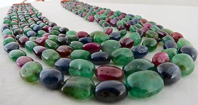 Certified Natural Emerald Ruby Sapphire 1462ct Beads Long Necklace