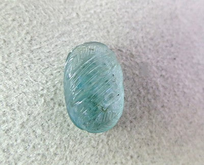 Natural Blue Aquamarine Beryl 19x12mm Carved Gemstone 14.09ct For Ring Pendant