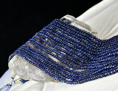 Certified Natural Blue Sapphire 643 Ct Round Beads Gemstone Necklace 621 Ct