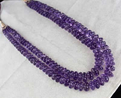 Certified Natural Amethyst Beads Carved Melon Necklace 886 Ct Purple Fashion