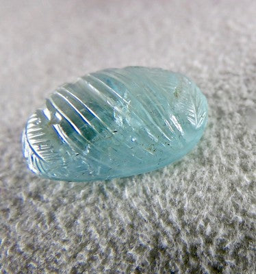 Natural Blue Aquamarine Beryl 19x12mm Carved Gemstone 14.09ct For Ring Pendant