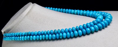 Certified Round Turquoise Beads 542 Ct Sterling Silver Vintage Necklace