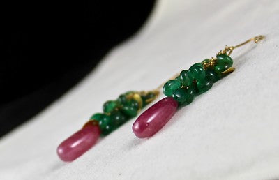 Certified Natural Zambian Emerald 10ct Burmese Ruby Teardrop 18k Gold Earrings
