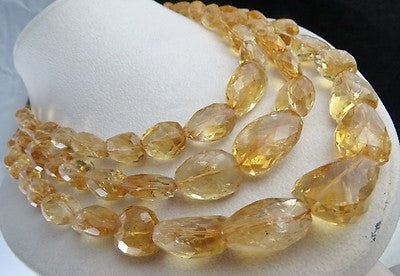 Certified Natural Citrine Beads Faceted Tumble 1335ct Sterling Silver Necklace