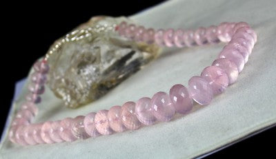 Faceted Rose Quartz Beads Necklace 1125 Ct Pink Gemstone Sterling Silver