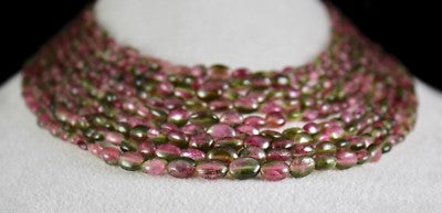 Certified Natural Tourmaline 728 Ct Bicolor Cabochon Beaded Necklace