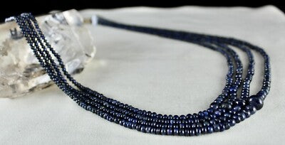 Certified Vintage 380 Ct Natural Blue Sapphire Beads Round Necklace For Women