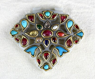 Certified Antique Persian Jade 127ct Natural Diamond 22k Gold Navratan Pendant