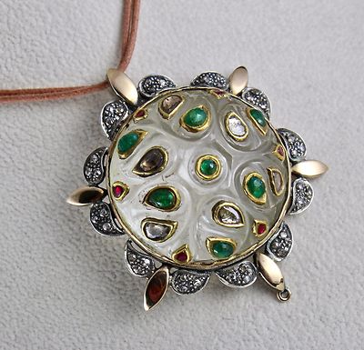 Certified Natural Rock Crystal Jadau Emerald Ruby 170ct Natural Diamond Pendant