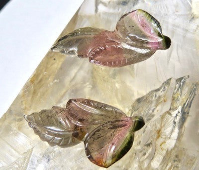 Certified Natural Multi Tourmaline 35.75ct Carved Leaves Gemstone Earrings
