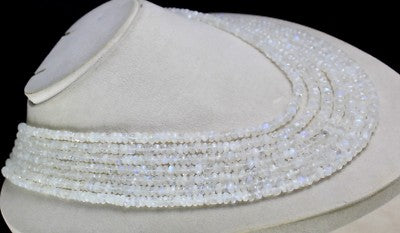 Natural Rainbow Moonstone Necklace 850 Ct Faceted Round Beads 7l White Gemstone